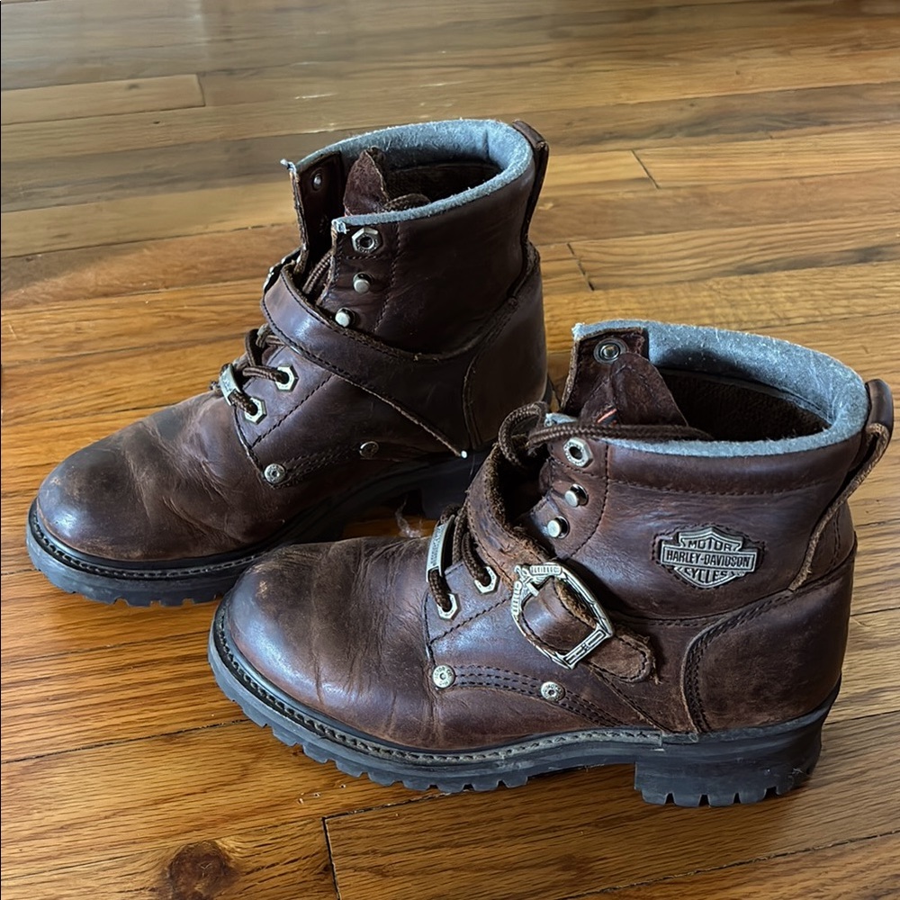 Harley-Davidson Lace Up Boots Brown and Silver